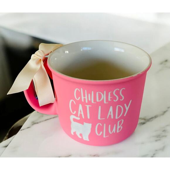 NEW Soft Pink & White Childless Cat Lady Club Cats Kitten Coffee Tea Mug - Picture 5 of 6